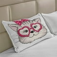 thumbnail image 2 of Kitty Knitted Quilt Pillowcover, Hipster Cat Wearing Heart Shaped Pink Glasses and Dotted Hair Bow, Standard King Size Pillow Cover for Bedroom, 30" x 20", Magenta Beige Black, by Ambesonne, 2 of 2