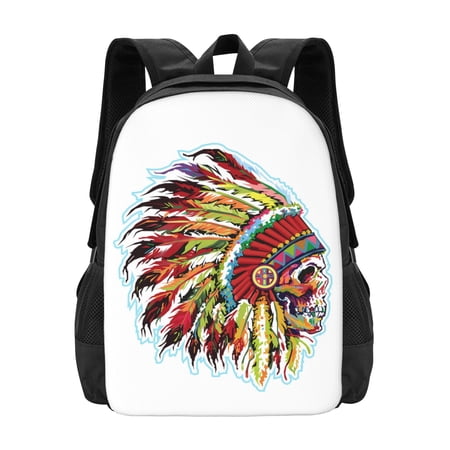 DouZhe Lightweight Backpack, Travel Outdoor Hiking Bag School Bookbag Casual Daypack Funny Skull Feathers Prints Backpacks for Women Men