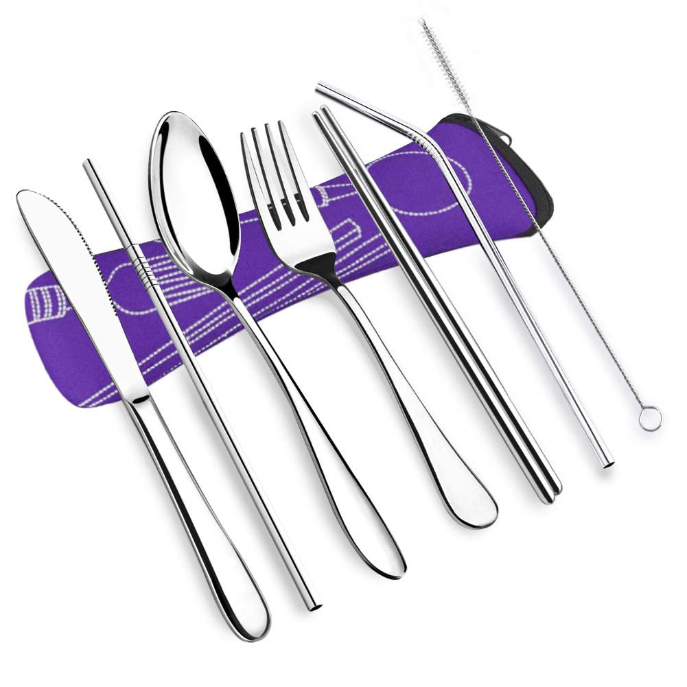 7Pcs Stainless Steel Tableware Dinnerware Cutlery Tools Set Travel Camp Portable 