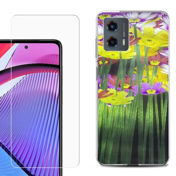 OneToughShield ® Compatible with Motorola Moto G 5G 2023, Shockproof Phone Case, with Tempered Glass Screen Protector - Dream Flower