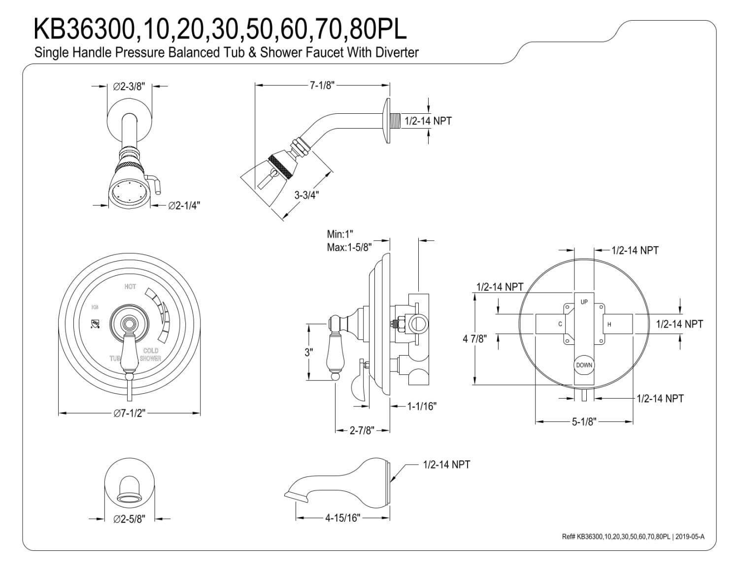 Kingston Brass KB36370PL Restoration Tub and Shower Faucet, Brushed Brass