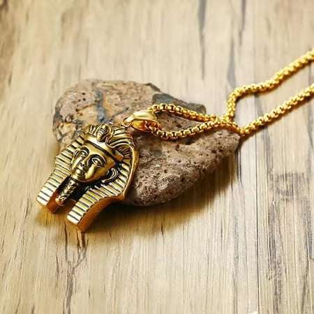 New Exquisite Fashionable Retro Egyptian Pharaoh Tutankhamun 14K Yellow Gold Pendant Necklace For Men And Women Versatile Decorative Jewelry