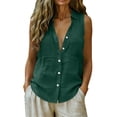 thumbnail image 2 of Stamzod Summer Tops for Women Casual V-Neck Boho Tank Tops Sleeveless Button Up Shirt Beach Vacation Clothes Green S, 2 of 9