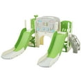 thumbnail image 3 of Kids Slide Structure 8 In 1,Freestanding Ocean Themed Indoor Slide Set with Arch Tunnel,Basketball Hoop and Telescope,Double Slides for Toddlers,Kids Climbers Playground,Green, 3 of 7