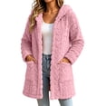 thumbnail image 2 of Womens Winter Long Sleeve Solid Fleece Open Front Hooded Cardigans Jacket Coats Outerwear with Pockets, 2 of 6