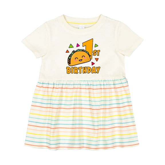 Inktastic 1st Birthday with Taco and Confetti Girls Baby Dress