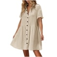 thumbnail image 2 of Ovzne Robes pour Femmes Robe d'Été Robe Décontractée Sans Manches Col Rond à Lacets Robe Plissée Robe de Printemps Manches Courtes Liquidation, 2 of 7