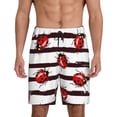 thumbnail image 1 of Balery Ladybugs on Black and White Striped1 Pantalones cortos de pijama de punto de algodón para hombre con cinturilla y bolsillos-Medium, 1 of 6