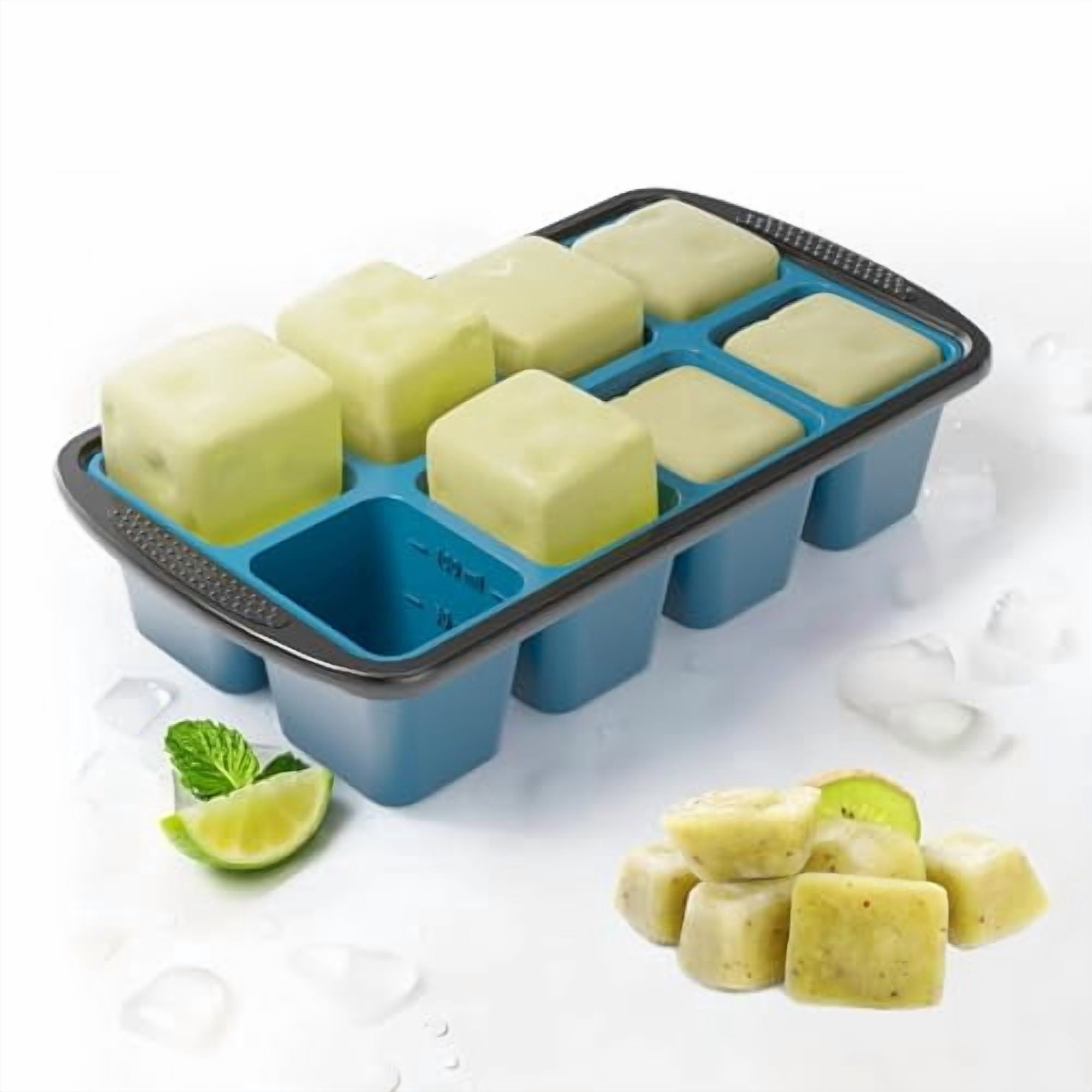XL Silicone Ice Cube Tray with Lid for Freezer, 16 Large Half-Cube Molds, Heavy-Duty & Easy Release, Perfect for Whisky, Coffee, Herbs, Purees, 2-Pack