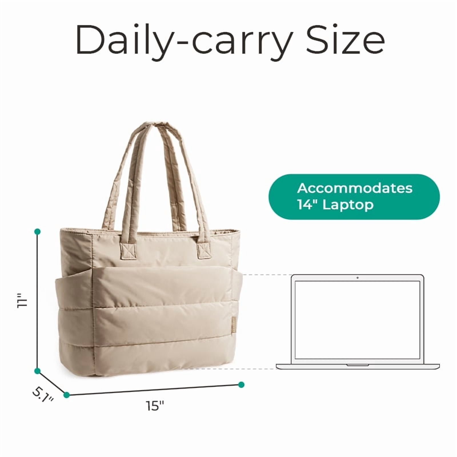 BAGSMART Tote Bag for Women, Lightweight Shoulder Bag with Compartments Puffy Handbag for Travel, Work, Beach, Gym, Shop, Pink