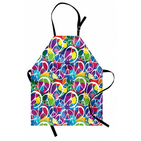 

Retro Apron Universal Peace Sign Symbol on Colorful Pop Art Style Background Pacifist Activism Unisex Kitchen Bib Apron with Adjustable Neck for Cooking Baking Gardening Multicolor by Ambesonne