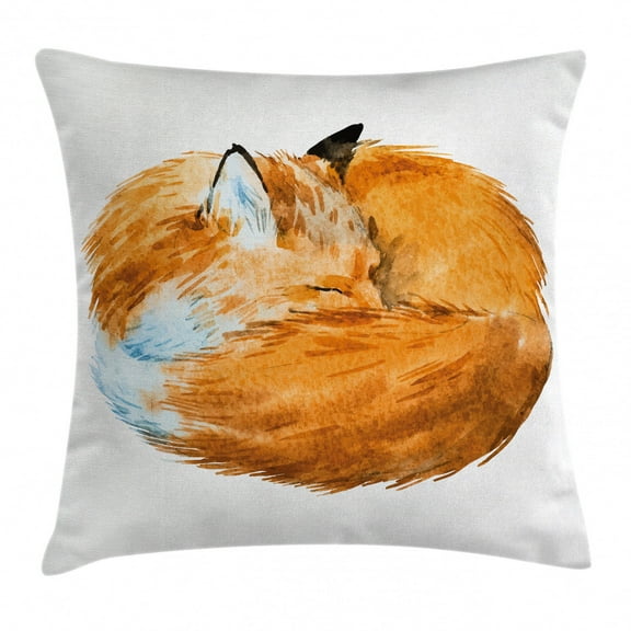Animal Decor Throw Pillow Cushion Cover, Cute Fox Sleeping Deep Funny Creature Kids Nursery Watercolor Art Design, Decorative Square Accent Pillow Case, 18 X 18 Inches, Apricot White, by Ambesonne