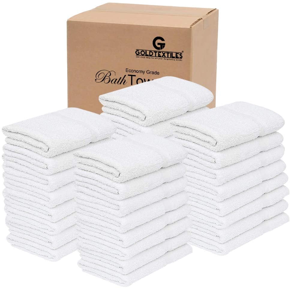 Gold Textiles 60 Packs White Economy Bath Towels Bulk 24x48 inch Cotton