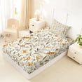 thumbnail image 4 of Erosebridal Gold Floral Twin Sheet Sets, Chic Bird Bedding for Girls, 3 Pieces, 1 Flat Sheet 1 Fitted Sheet and 1 Pillowcase, 4 of 5