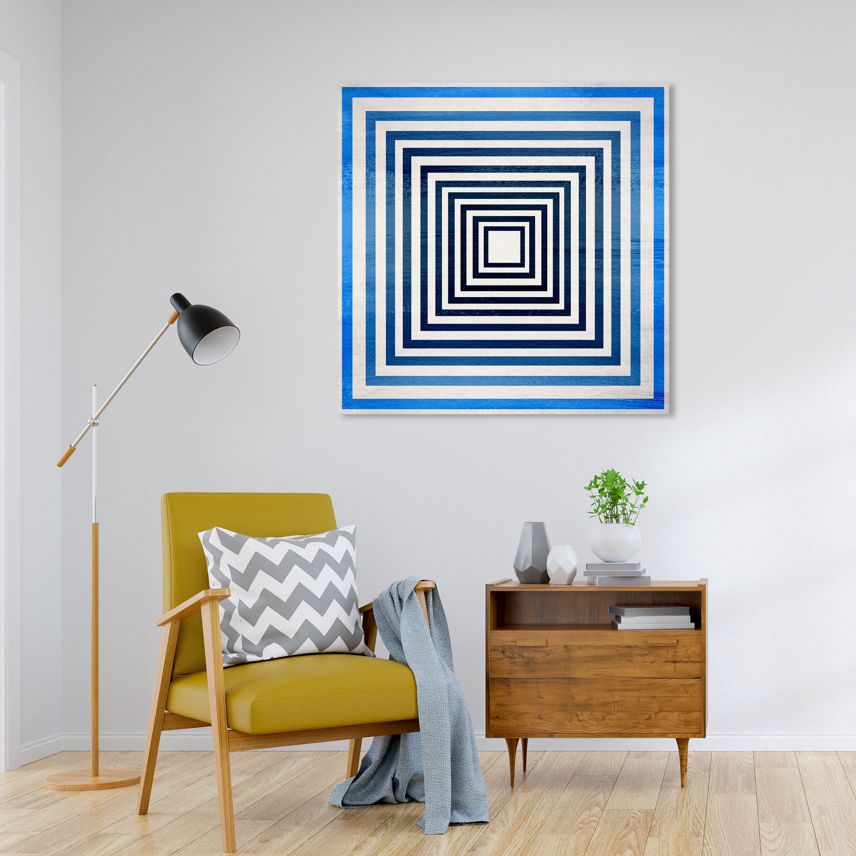 Wynwood Studio Abstract Modern Canvas Art - Blue Magnets, Wall Art for Living Room, Bedroom, and Bathroom, 30 in x 30, Blue and White Home Decor