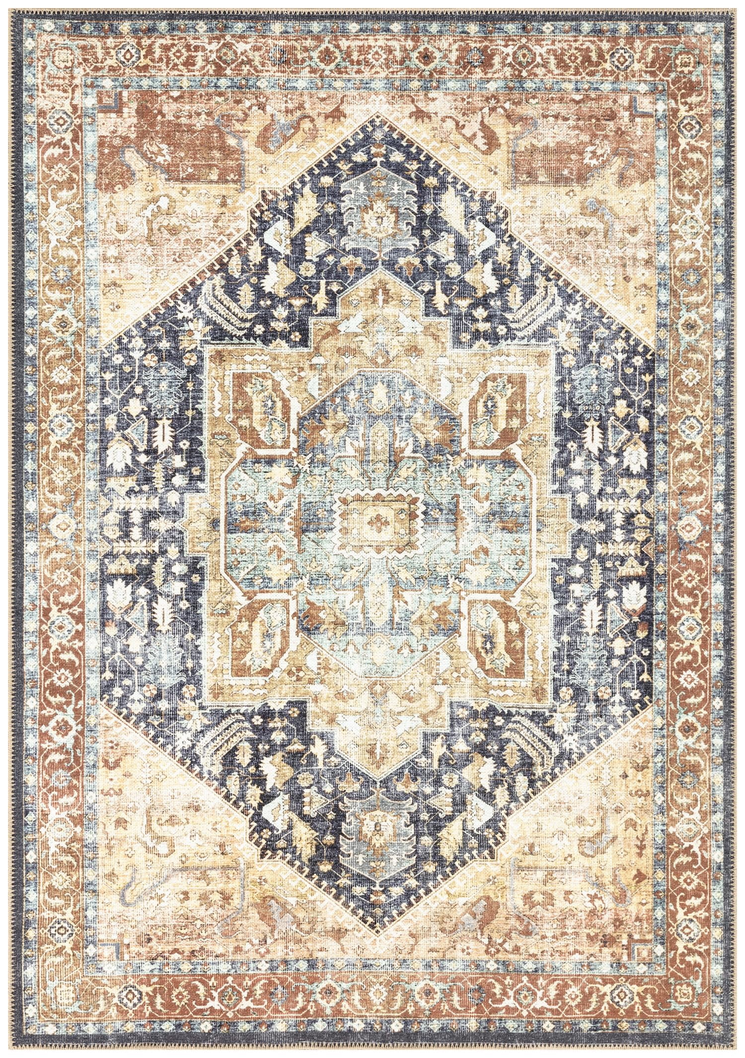 Keen Home Design Machine Washable Area Rugs with Non-slip Backing, Ideal for Hallway, Living Room, Bedroom, Kitchen and Laundry Room, Vintage Moroccan and Low Pile Rug - ( 5' x 7' )