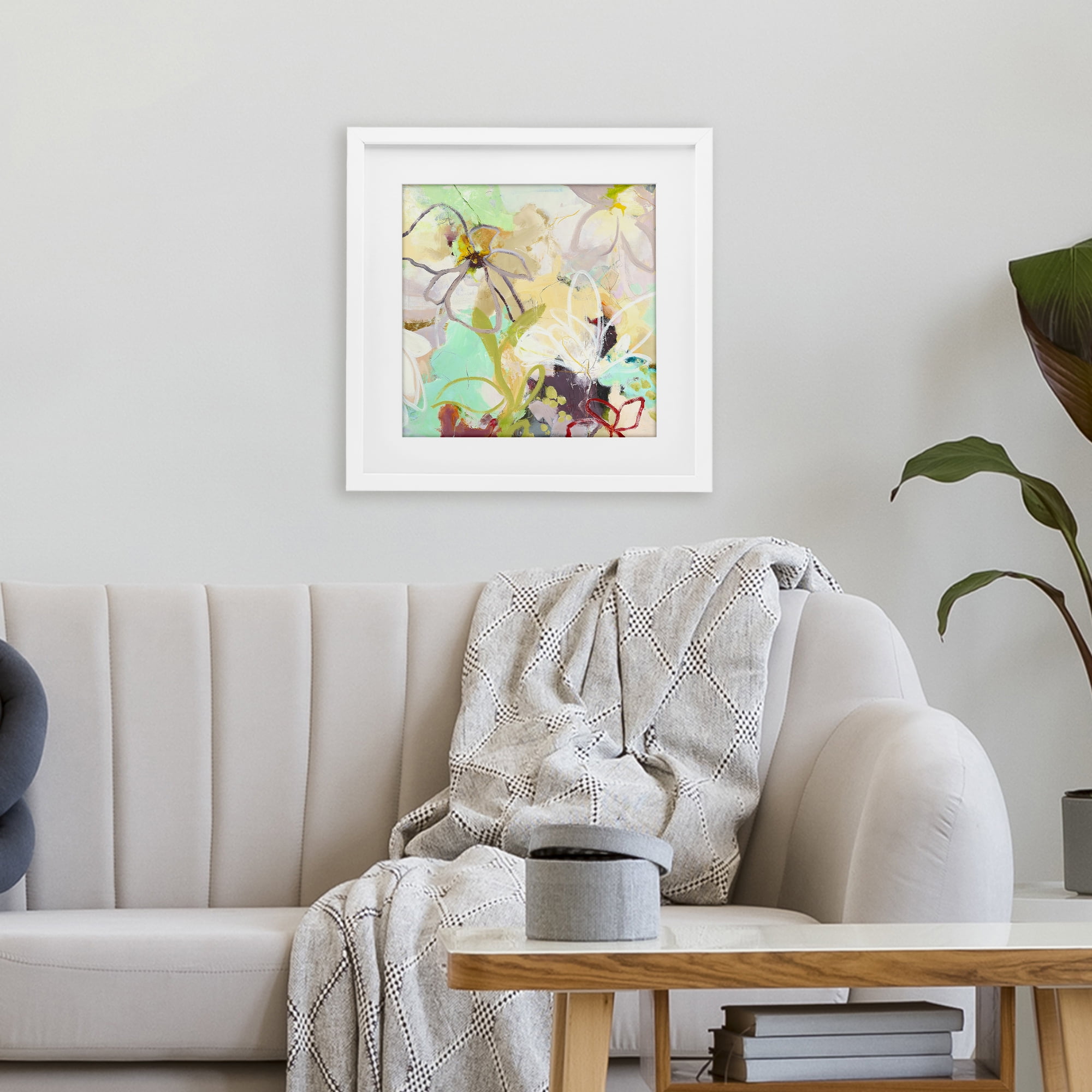 Last Days Of Spring Abstract White Framed Print Under Glass, design by Design Fabrikken