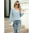thumbnail image 2 of Women'S V Neck Sweaters Pullover Color Block Collar Long Sleeves Loose Fit Casaul Tunic Tops Shirts Light Blue M, 2 of 8