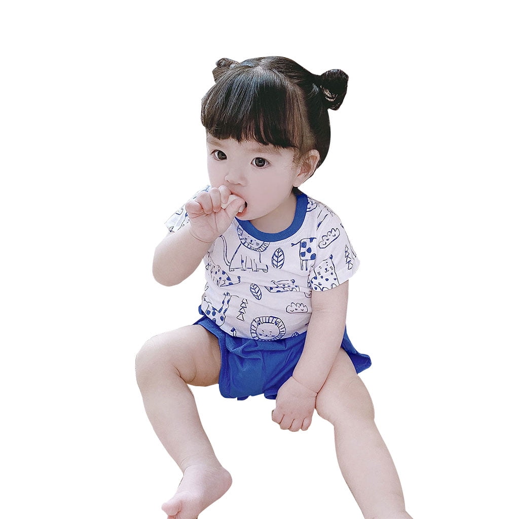 KONFA Sweet Cartoon Short Sleeve T-Shirt+Shorts 2Pcs Outfits for Toddler Kids Newborn Baby Girls Summer Clothes