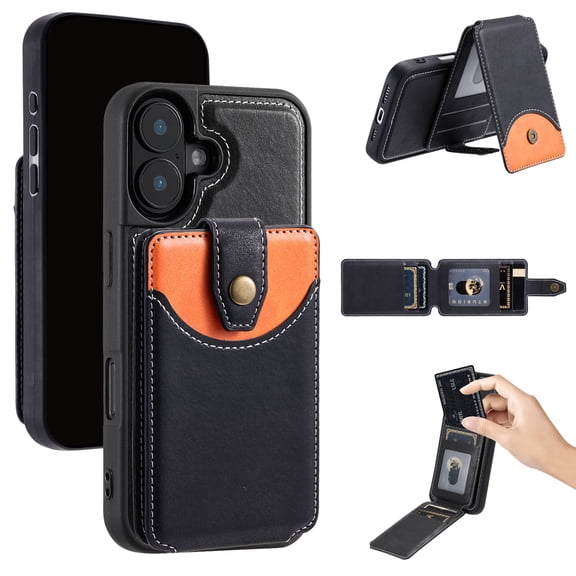 Compatible with MagSafe 2 in 1 Detachable Wallet Case for iPhone 17 with Card Slots for Women Men, Fashion Magnetic PU Leather Flip Kickstand Phone Case for iPhone 17, Black