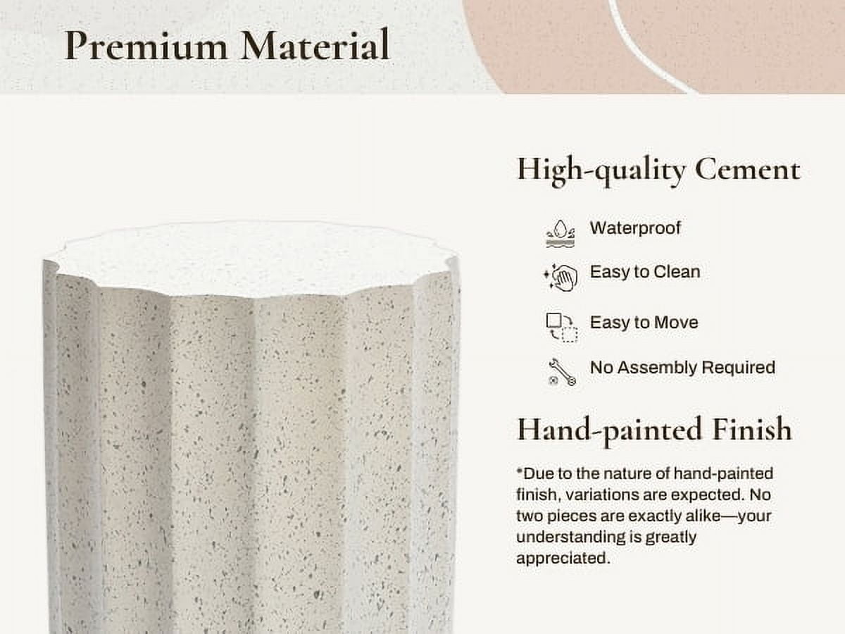 LuxenHome Outdoor Side Table, 18 Inch Cement End Tables for Patio, Garden Small Accent Decorative Stool, Tree Stump Stool Plant Stand Drum Table