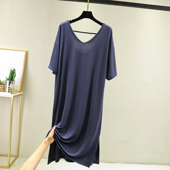 Warop Women's Solid Color Modal V-Neck Long Sleeve Nightgown for Home and Sleep