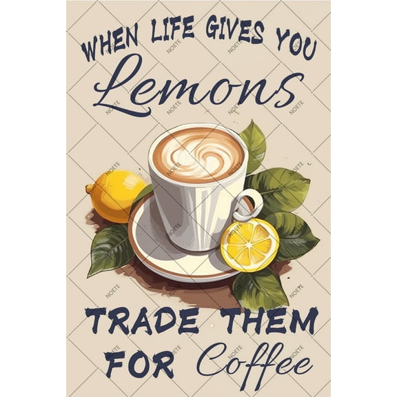 Noete Vintage Funny Lemon Coffee Metal Tin Sign 8x12 Inch Retro Wall Art for Kitchen, Cafe & Bar - Perfect Lemon Kitchen Decor Gift for Home & Office