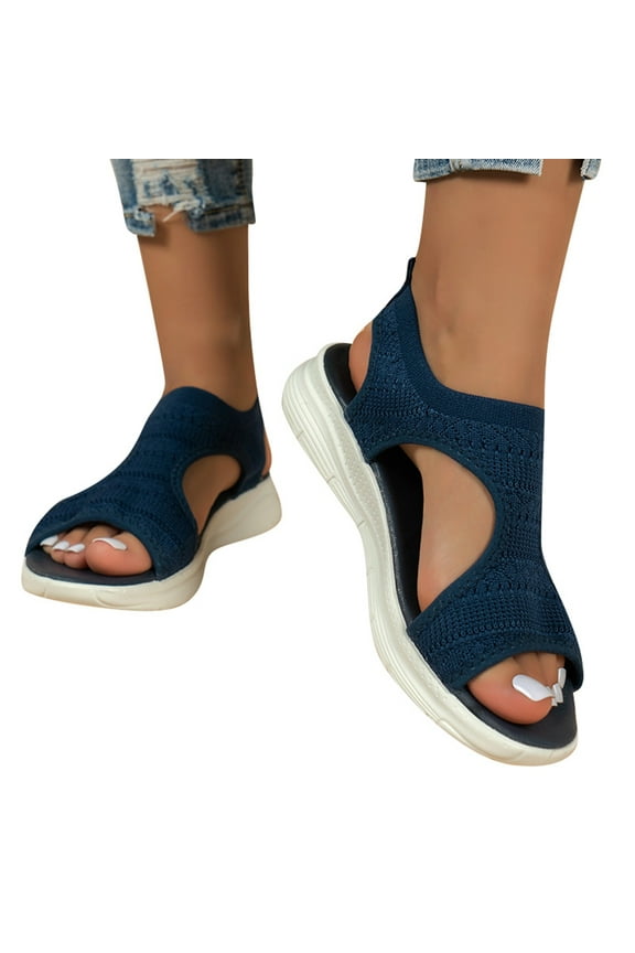 Women Walking Sandals Breathable Memory Foam Slides Plantar Fasciitis Non Slip Open Toe Athletic Summer Beach Shoes Blue 7.5