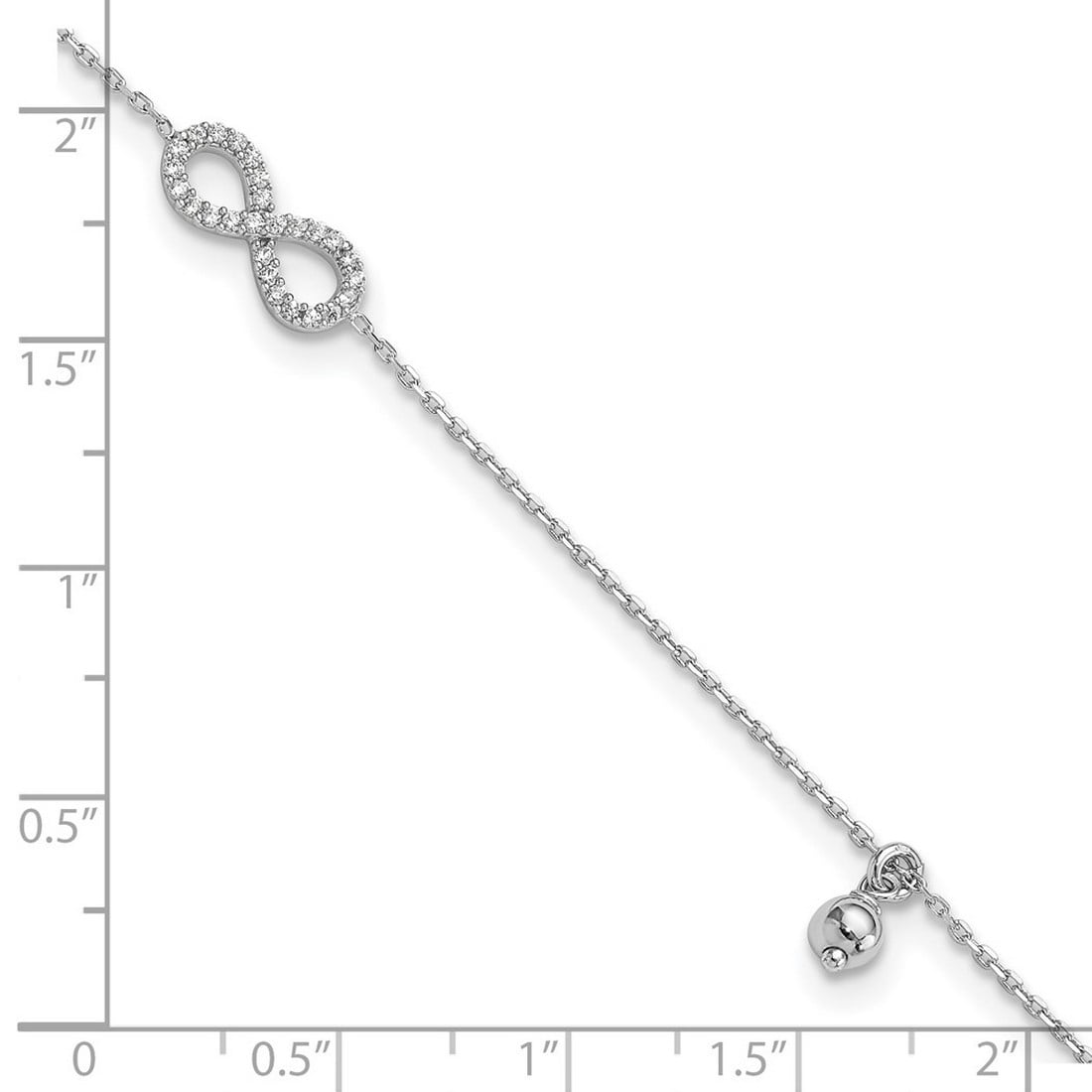5.7mm 925 Sterling Silver Cubic Zirconia Infinity Plus 1in Extension Anklet 9 Inch Anklet for Women