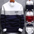 thumbnail image 3 of Hevirgo Fashion Men Color Block Patchwork O Neck Long Sleeve Knitted Sweater Top Blouse,White M, 3 of 10