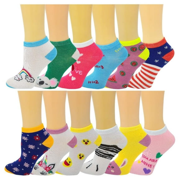12 Pairs Girls Big Kids Novelty Colorful Low Cut Ankle Socks