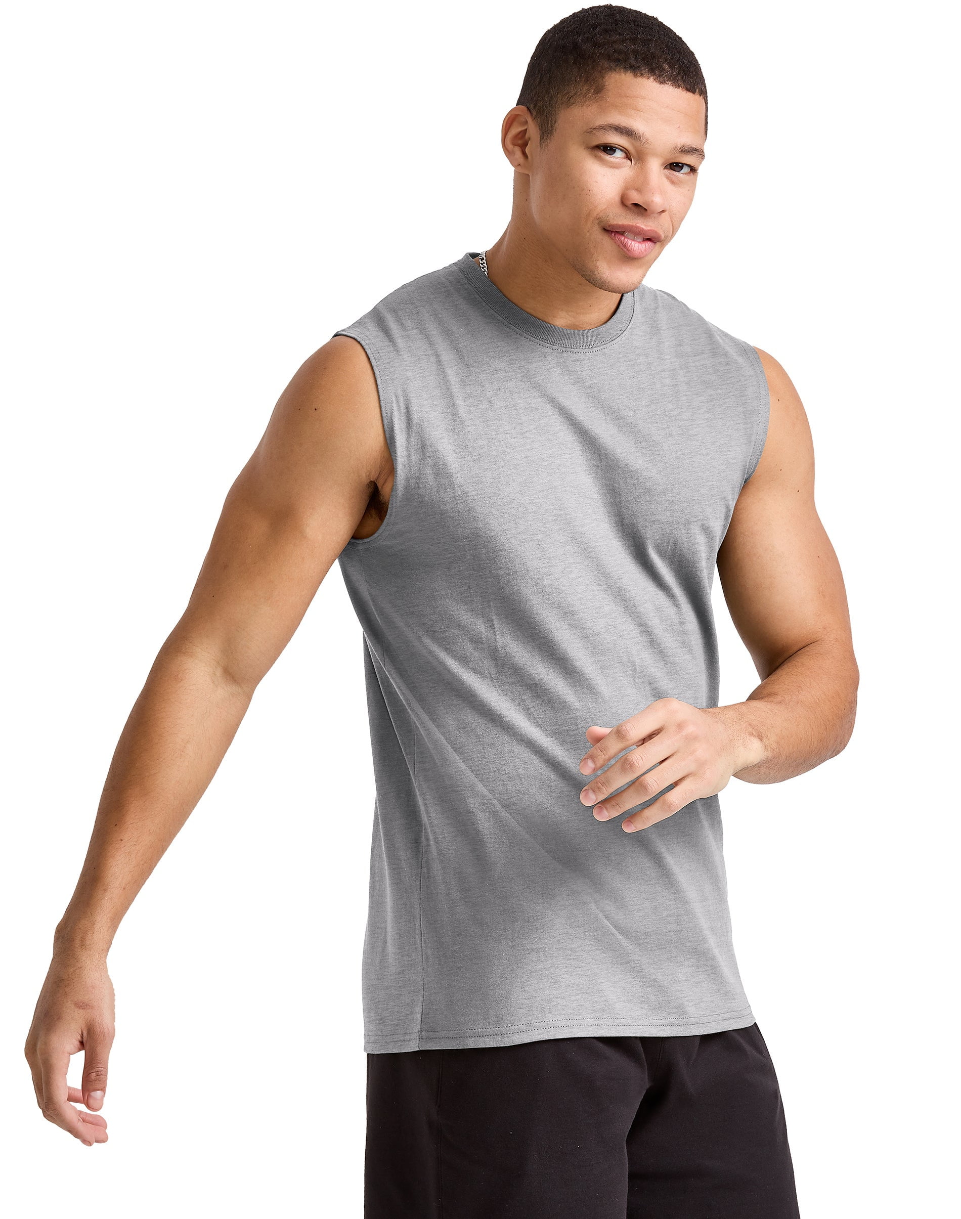 Hanes Essentials Men's Muscle Tank Sleeveless Tee Workout Gym Crewneck Midweight