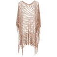 thumbnail image 4 of Crochet Cover Ups for Women Beach Hollow Out Swim Cover Up Scolid Color Knit Fringed Edges Summer Outfits(Rose Gold), 4 of 5