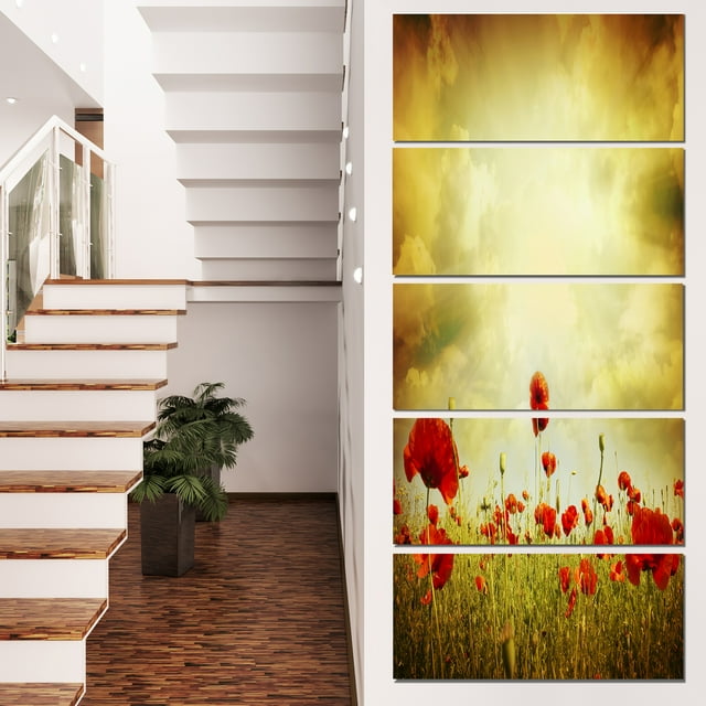 Red Poppies on Grunge Background - Floral Canvas Art Print