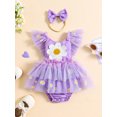 thumbnail image 3 of Musuos Newborn Girl Cute Summer Outfit, 3M 6M 12M 18M Fly Sleeve Flower Embroidery Romper Dress with Bow Hairband Set, 3 of 9