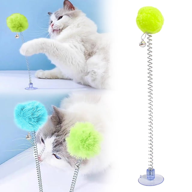 IMENGL Spring Cat Tease Plush Sucker Bottom Bar Toy Cat Stick With Hour Entertaining Indoor Cat Flexible Game Options In Different Settings Spring- Funny Stick: With a spring- design, this cat to