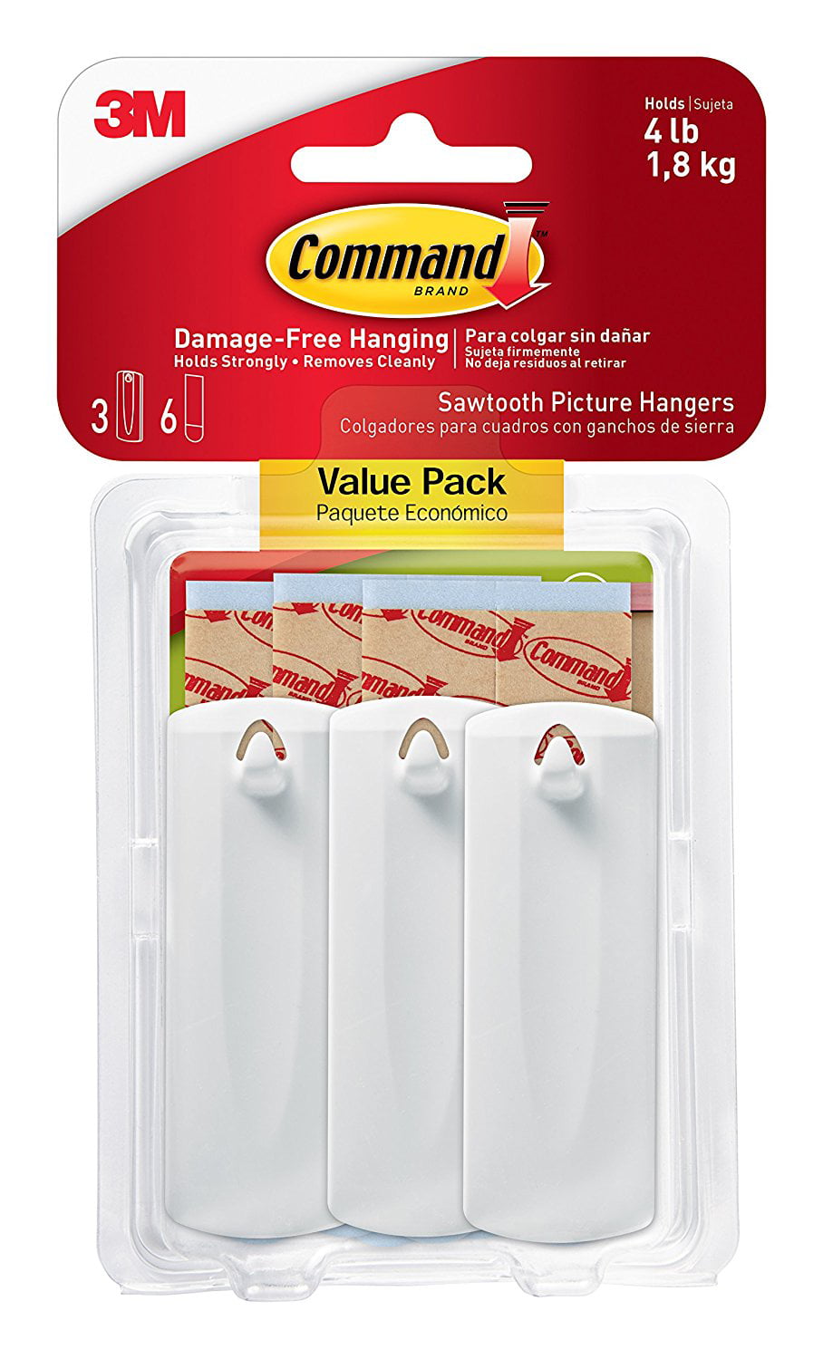 3-Hangers 17042-ES Command Sawtooth Picture Hangers Value Pack White 