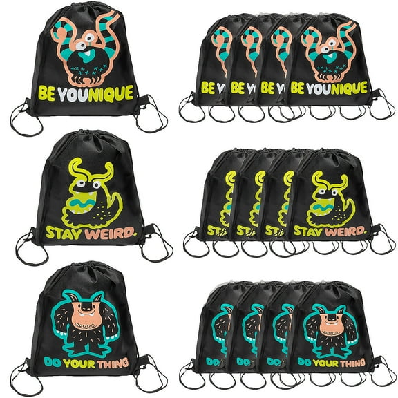 12" x 15" Medium Doodle Monster Nonwoven Drawstring Backpacks - 12 Pc.