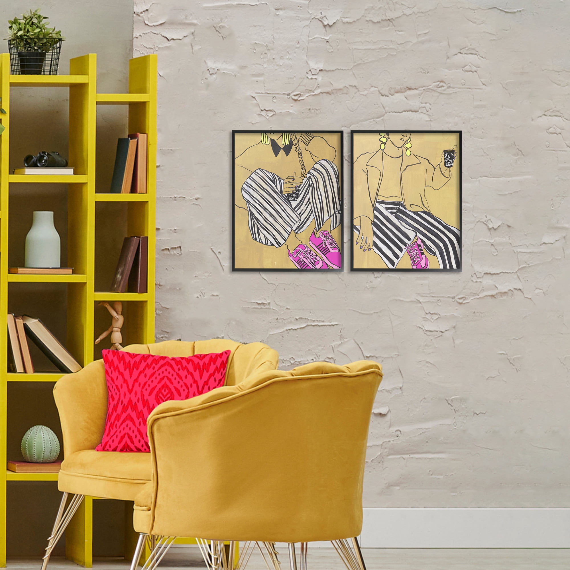 Stupell Industries Crimson Thread Fashion Poses 2 Piece Black Framed Giclee Art Set, design by Melissa Wang