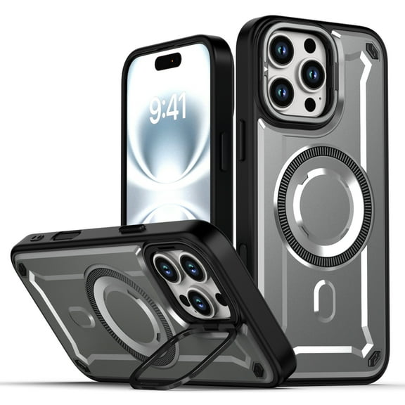 Dteck Magnetic Case for iPhone 12 Pro Max,Shockproof TPU PC Heavy Duty Protection Compatible with Mag Safe Case with Hidden Lens Kickstand Cover for iPhone 12 Pro Max,Gray