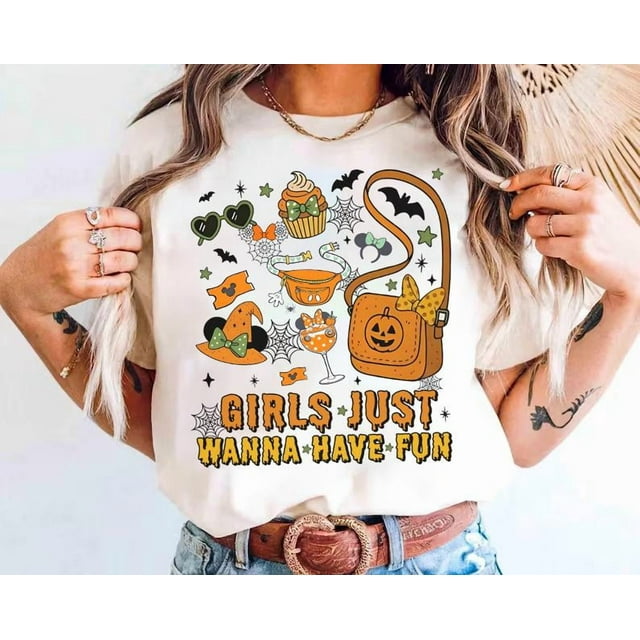 Disney Girl Just Wanna Have Fun Minnie Halloween Trip T-Shirt, Mickey's Not So Scary Hall - Ivory - 3XL