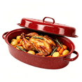 thumbnail image 4 of 16 inch Enamel Oval Roasting Pan with Lid, Roasting Rack & Silicone Accessories Set, Even Heat Distribution for Turkey Chicken Vegetables, Red, 4 of 6
