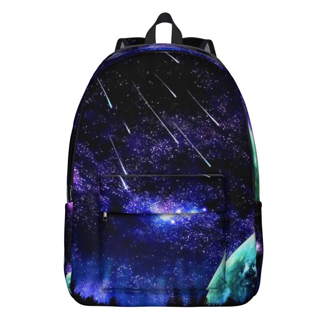 Moon and Stars Galaxy Backpack, Celestial Rocket Astronaut School Daypack, Outer Space Cosmic Nebula Bookbag