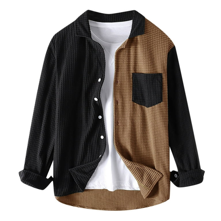 Casual Single-breasted Patchwork Lapel Solid Color Shirt Casual Single-breasted Patchwork Lapel Solid Color Shirt