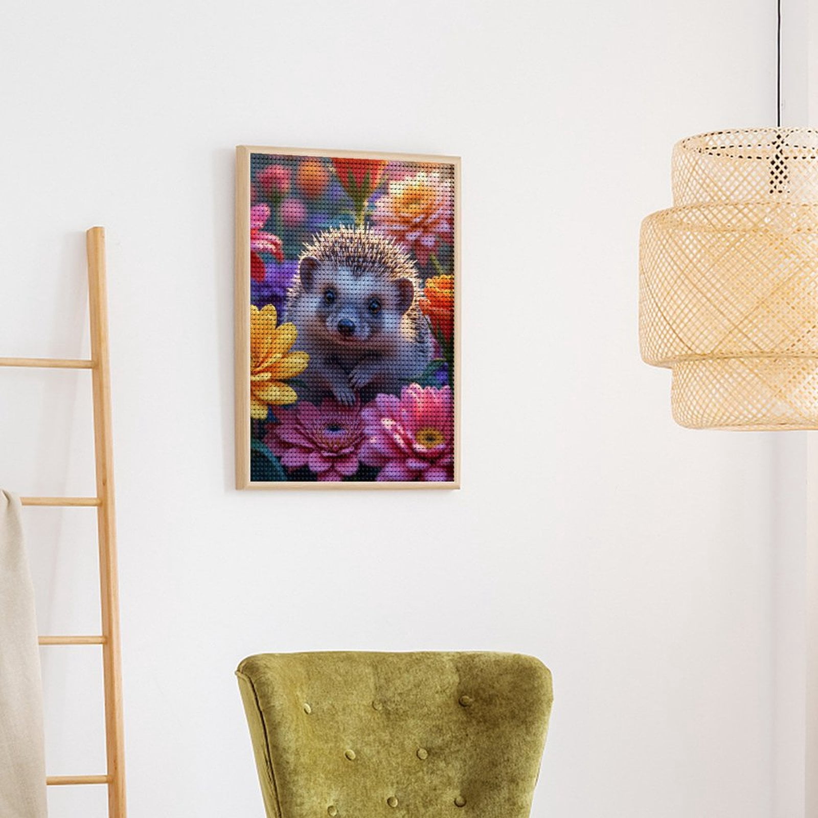 Diamond Art Kits for Adults, Adorable Hedgehog Among Colorful Blooms 5D Diamond Painting Kits for Adults Beginners, DIY Full Drill Diamond Painting, Gem Art and Crafts 12x16