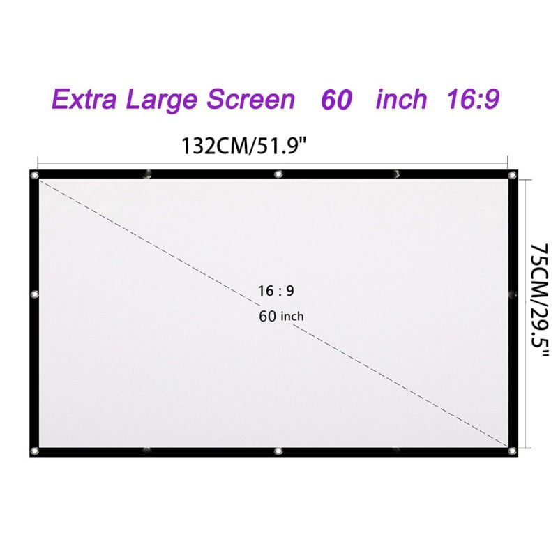 60inch Projection Screen 16:9 HD 4K Foldable and Portable Anti-Crease Double Sided Video Projector Screen with Hooks Rear Projection Screen Outdoor for Home Theater Office No Stand 