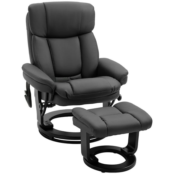 CoSoTower PU Leather Massage Recliner Chair with Ottoman 10 Point Vibration Swiveling Armchair, Black
