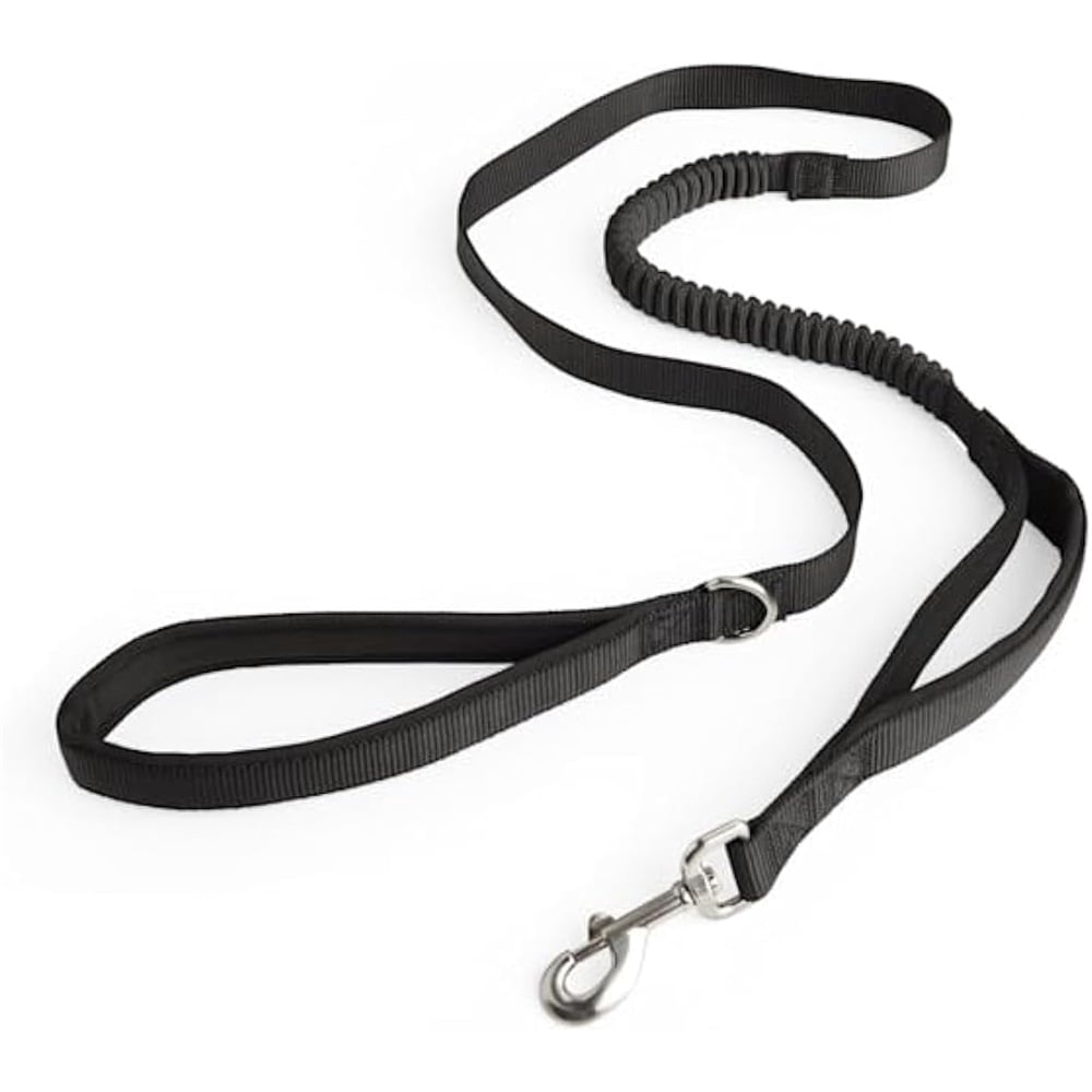 Hands Free Dog Leash for Walking Running with Safety Car Seat Belt Shock Absorbing Bungee Leash with Padded Handle (Black)