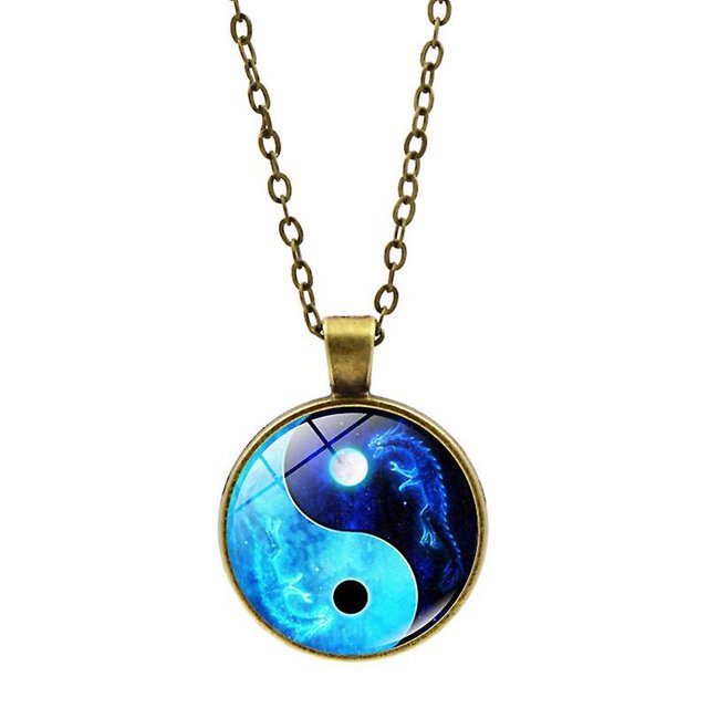 Collar unisex de Tai Chi Yin Yang piedra colgante collar joyería azul oscuro
