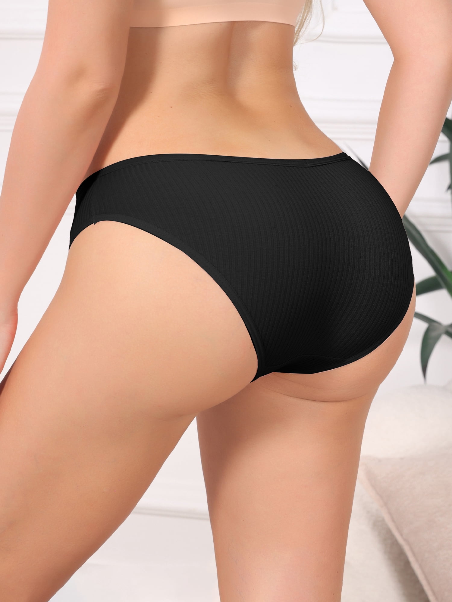 DARING DIVA Women's Low Rise Ribbed Underwear Panties Breathable Stretch Briefs L Black